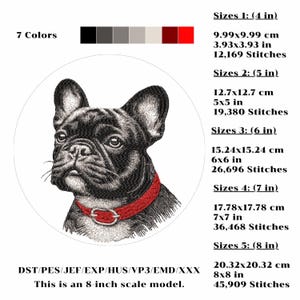 Französische Bulldogge Stickdatei, 5 Größen (Digitaler Download) Bild 3