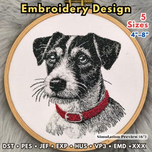Diseño de bordado de perro Jack Russell – Retrato de mascota (Descarga digital)