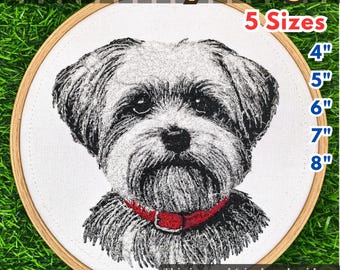 マルチーズ犬の刺繍パターン：花柄のペットデザイン（PDFダウンロード