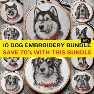 10 Dog Embroidery Designs Bundle Set 1 – Cute Dog Breeds Machine Embroidery Files (DST, PES, JEF, etc.)