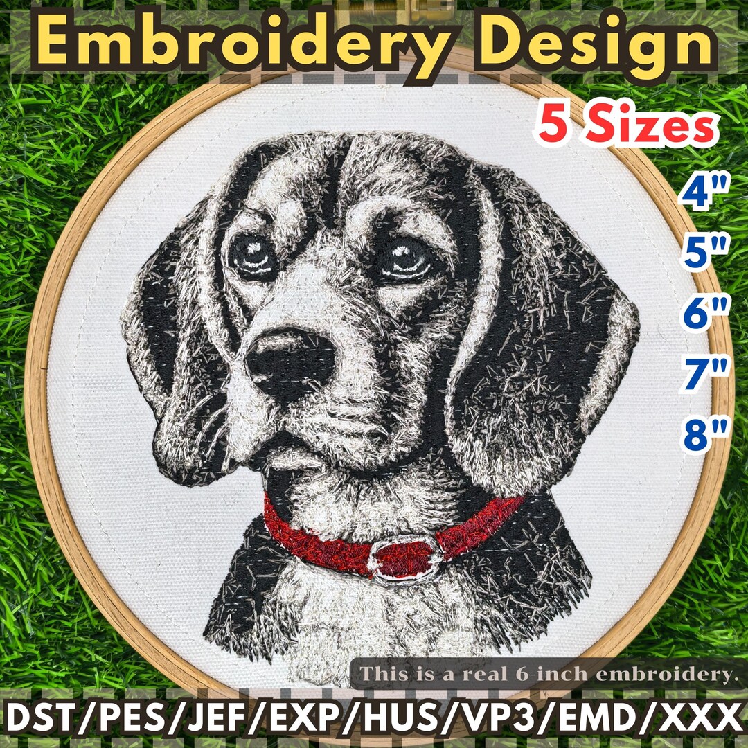 ビーグル犬の刺繍デザイン - 機械刺繍パターン（即時ダウンロード