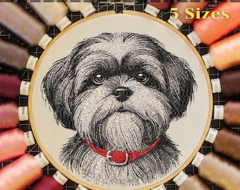 Shih Tzu Dog Embroidery Design: Instant Download, 5 Sizes (DST, PES, JEF...)