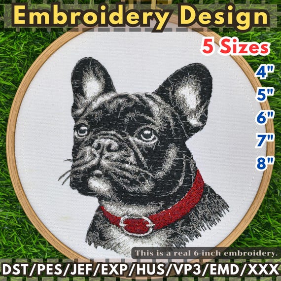 French Bulldog Embroidery Design: 5 Sizes (Digital Download)