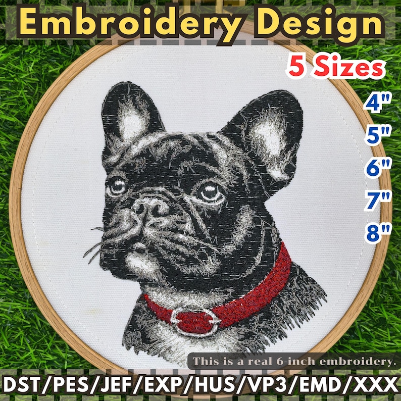 Französische Bulldogge Stickdatei, 5 Größen (Digitaler Download) Bild 1