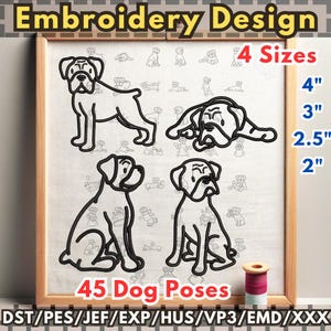 Boxer Dog Embroidery Mega Bundle – 45 Poses, 4 Sizes, Multiple Formats