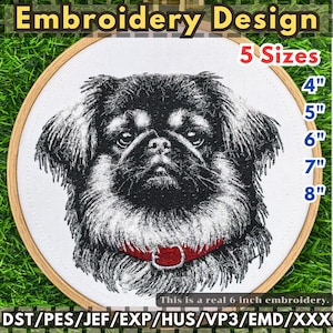 Pekingese Dog Embroidery Design: Machine Embroidery Pattern (5 Sizes, Instant Download)