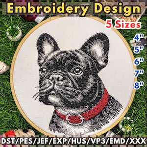 French Bulldog Embroidery Design: 5 Sizes (Digital Download)