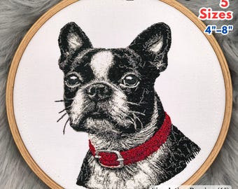 Boston Terrier Embroidery Design: Machine Embroidery, 5 Sizes (Instant Download)