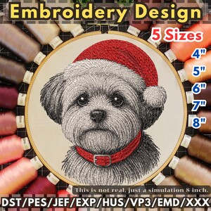 Weihnachtliches Malteser-Hund-Stickmuster – Digitales Hunde-Stickmuster – Hundestickerei – Stickdesign – Sofort-Download – 5 Größen