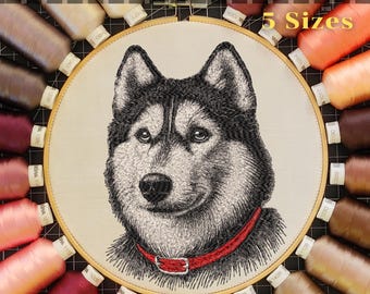 Siberian Husky Embroidery Design: Dog Breed Machine Embroidery (5 Sizes, Instant Download)