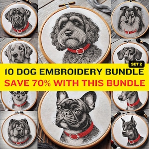 10 Dog Embroidery Designs Bundle Set 2 – Cute Dog Breeds Machine Embroidery Files (DST, PES, JEF, etc.)