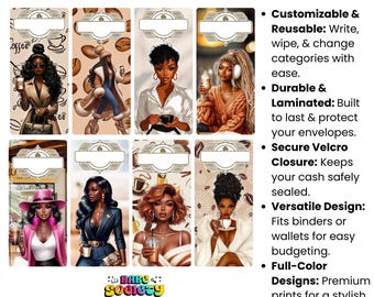 Coffee Shop Cash Stuffing Budget Envelopes A6-AI-Designed Dolls w/Affirmations-Erasable Custom Categories-Money Savings Challenge