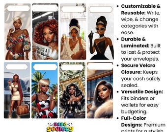Socialite Babes Cash Stuffing Budget Envelopes A6-AI-Designed Dolls w/Affirmations-Erasable Custom Categories-Money Savings Challenge