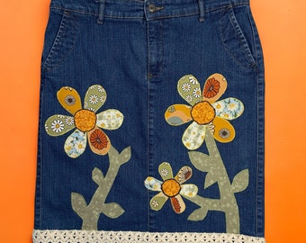 Jupe crayon en jean bohème avec appliques fleuries et bordure en crochet pour femme 8 Sonoma