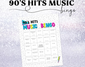 Bingo musicale anni '90, Bingo stampabile in PDF (lettera USA) - 100 cartelle diverse