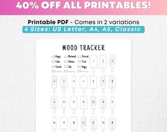 Bullet journal pages, Mood tracker printable, digital mood tracker PDF, iPad mood tracker, planner, monthly mood tracker A5, A4, US letter