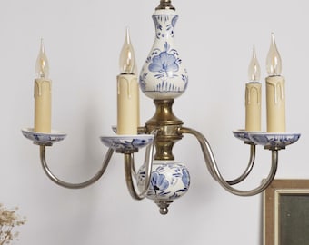 Antique Delft Blue Porcelain Chandelier Dutch Ceramic Ceiling Light Blue White Farmhouse Cottagecore Lighting