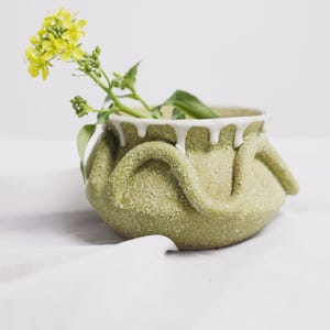 Italiensk Studio Keramik Planter Vintage Grön Keramik Skål Wabi Sabi Texturerat Kärl