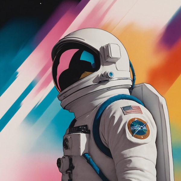 Retrowave Voyager Digital Print: Retro-Futuristic Astronaut | Astronaut Poster | Space Poster | Space Wall Decor