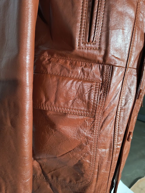 Vintage 1970's Small Rust Leather Men's Jacket - image 3