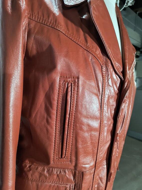 Vintage 1970's Small Rust Leather Men's Jacket - image 2