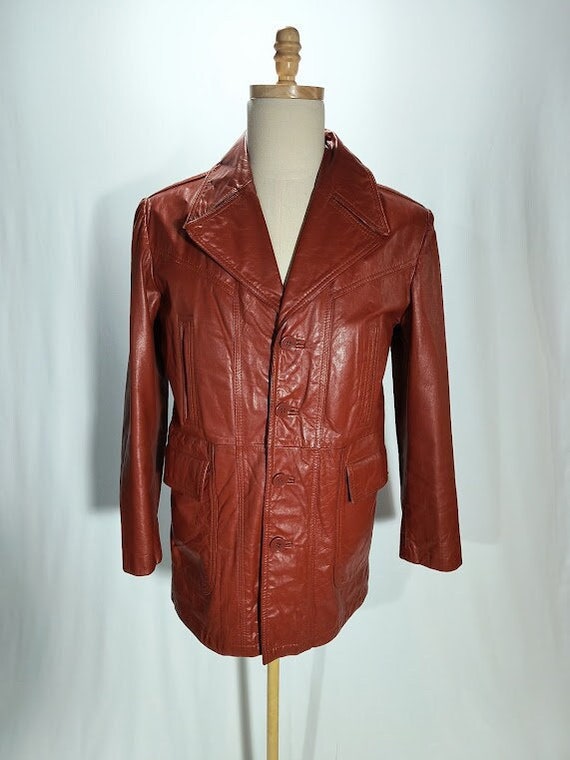 Vintage 1970's Small Rust Leather Men's Jacket