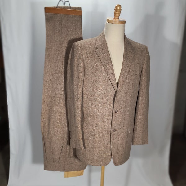 Beautiful 1950's tan tweed men's vintage 2 piece suit
