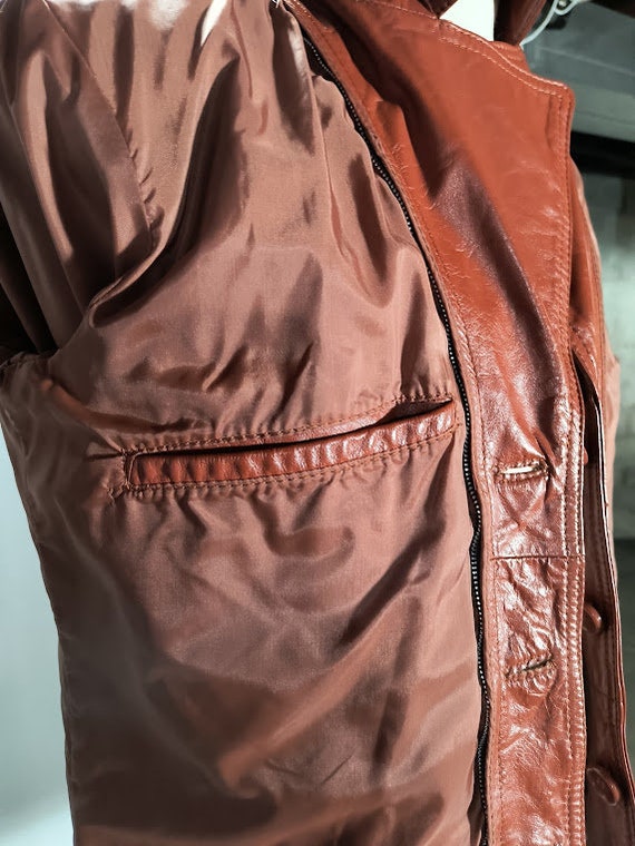 Vintage 1970's Small Rust Leather Men's Jacket - image 7