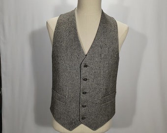 Men's Vintage Grey Tweed Vest With Fantastic Back