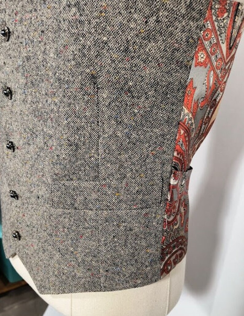 Men's Vintage Grey Tweed Vest With Fantastic Back Etsy