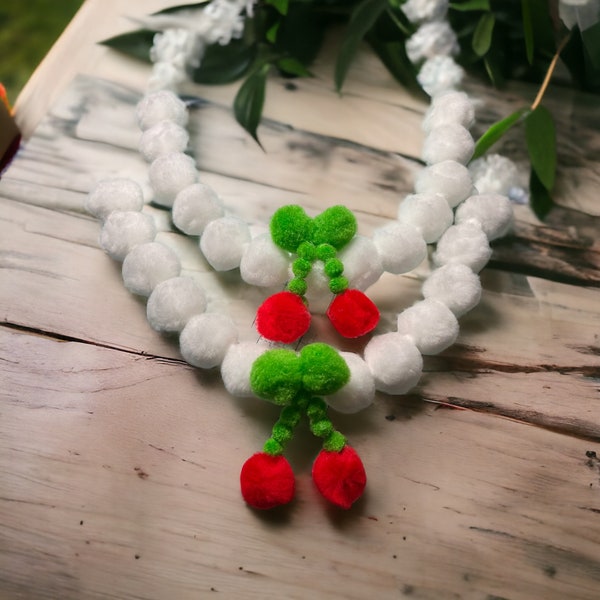 4 Pack Large Dog Cherry Pom-Pom Necklace (Bib/Bow Tie/Bandana) Spring