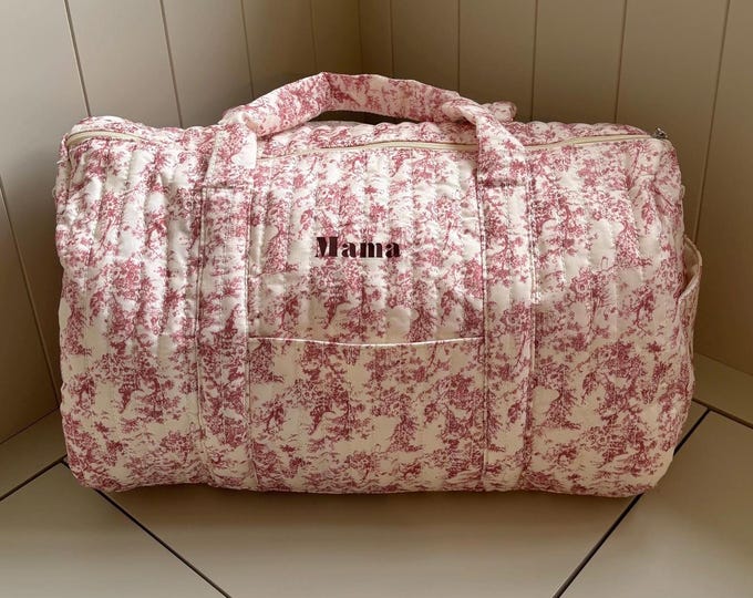 Personalised Quilted Travel Bag - Floral Print "Mama" Duffel Bag, Perfect for Weekend Getaways, Gifts for Mum, Hospital Bag, Mother’s Day