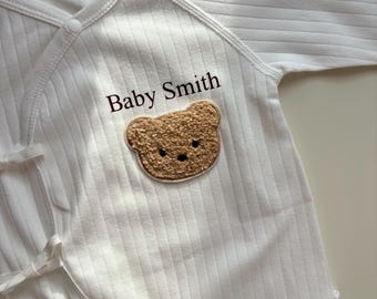 Personalised gender neutral unisex teddy bear baby grow hospital outfit baby shower gift new mum gift pregnancy announcement baby romper