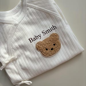 Personalised gender neutral unisex teddy bear baby grow hospital outfit baby shower gift new mum gift pregnancy announcement baby romper