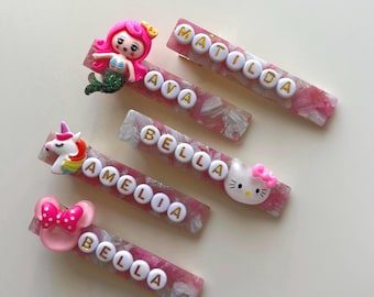 Girls personalised acrylic resin hair clip, party bag filler, party favours, Christmas stocking filler, Easter basket filler, hair accessory