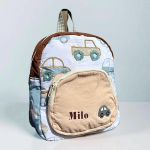 Back to School Backpack – Tractor & Car Print Preschool Bag, Baby Toddler Nursery School Bag, Vehicle Theme Nursery, First Day at Nursery