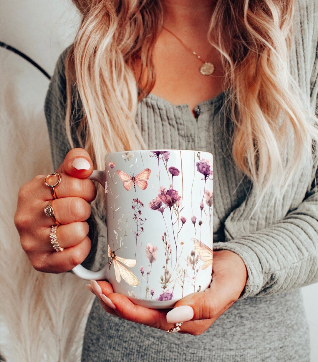 Boho Wildflower Cottagecore Mug, Pressed Flower Coffee Mug, Vintage ...