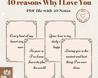 Reasons Why I Love You Notes | Printable Love Notes | Valentine's Day Gift | Anniversary Gift for Him, Her | Boyfriend, Girlfriend