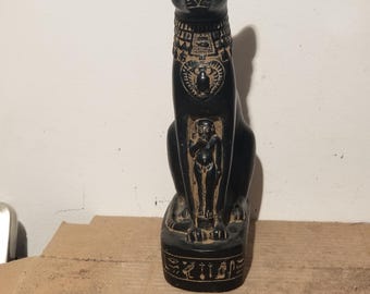 Haunted Ancient Stone Black Cat - Djinn Marid Vessel | Protection, Wealth, Luck & Healing