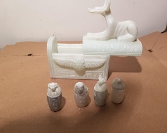 Ancient Haunted Alabaster Box with 4 Djinn Jars + Powerful Marid - Wealth, Healing, Protection & Wish Granting