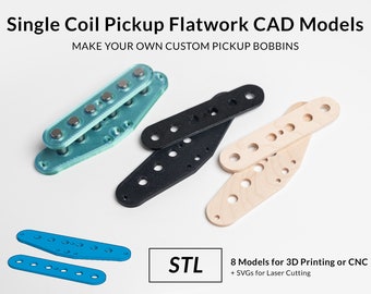 Modelli CAD Flatwork per pickup single coil in stile Strat per stampante 3D, CNC o taglierina laser - File STL e SVG