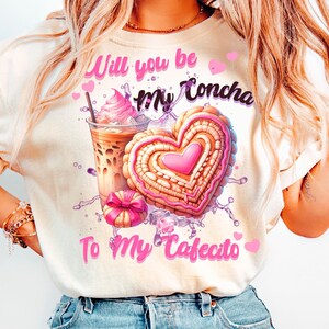 Will you be my concha to my cafecito valentine png, Concha Valentine&#39;s Png Retro Valentine Png Mexican Valentine Conchas Pan Dulce Heart PNG