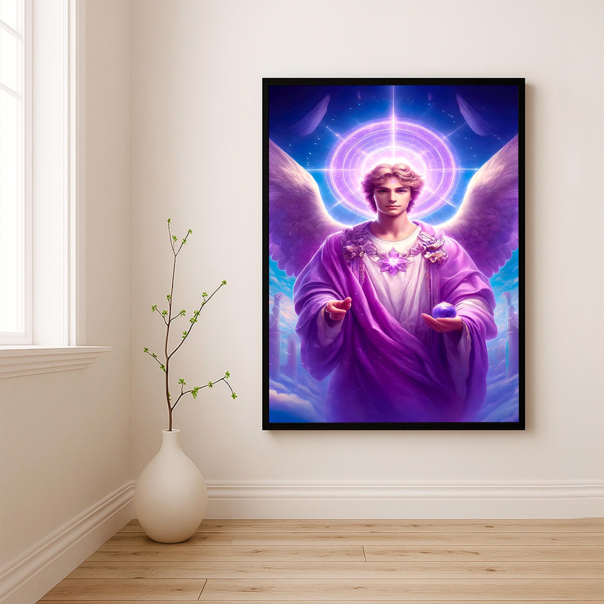 Archangel Metatron Wall Art, Celestial Angel With Sacred Geometry