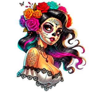 La Catrina Mädchen, Catrina Sublimation, Catrina Clipart, Mexikanische Chibi schöne Catrina png, Tag der Toten png, la Catrina, Catrina png