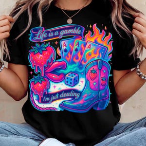 Retro Neon Purple Western Country PNG Life is a Gamble PNG Design, Wild West Gifts, Retro Cowboy Png Turquoise Sublimation Digital Download