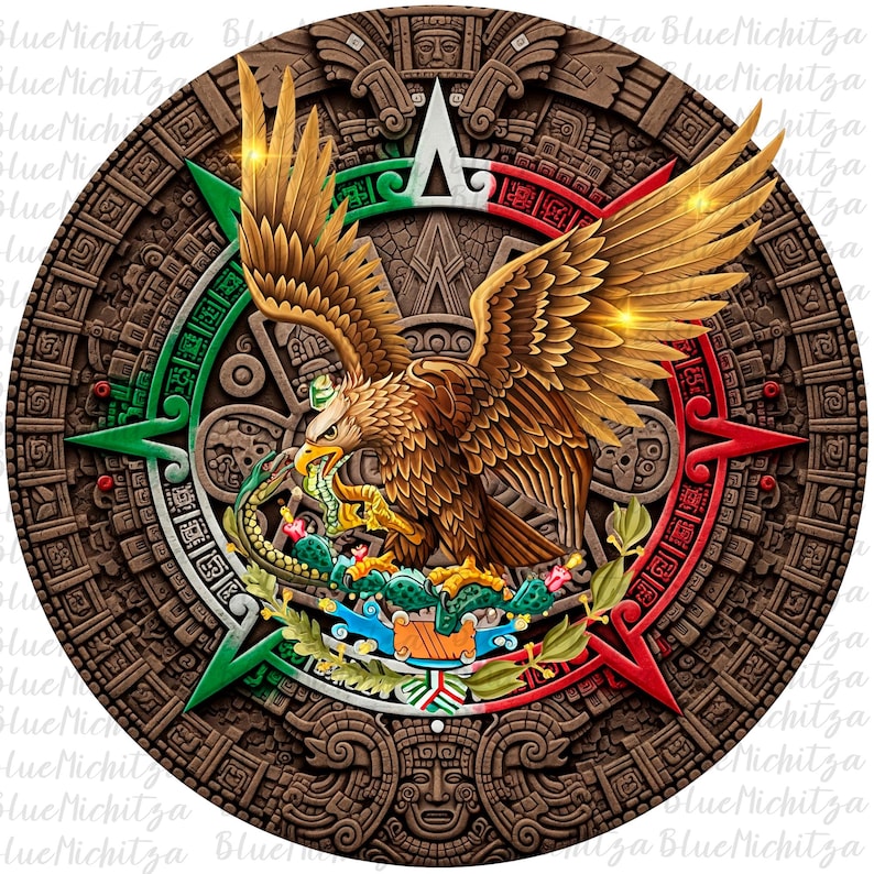 Gold Aztec Calendar Eagle Mexican Flag 16 15 Septiembre Png Cinco De ...
