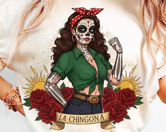 La Chingona PNG, Feminist Sugar Skull Clipart, Day of the Dead Strong Latina Art, Dia de los Muertos Digital Download, sugar skull png lady