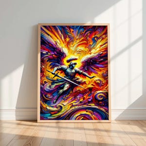 Archangel Michael Wall Art, Angel Warrior Wall Art Print - Digital High-Resolution Mythical Battle, Divine Protector and Heavenly Warrior