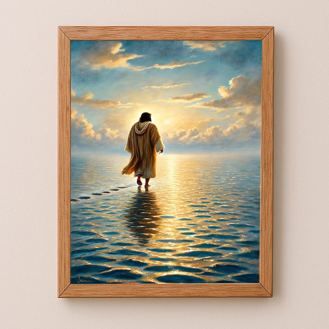 Jesus Walking on Water Print, Bible Wall Art, Christian Painting ...