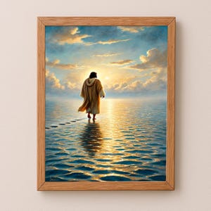 Jesus Walking on Water Print, Bible Wall Art, Christian Painting, Digital Art Download, Inspirational Decor Piece, Jesus Miracle Printable